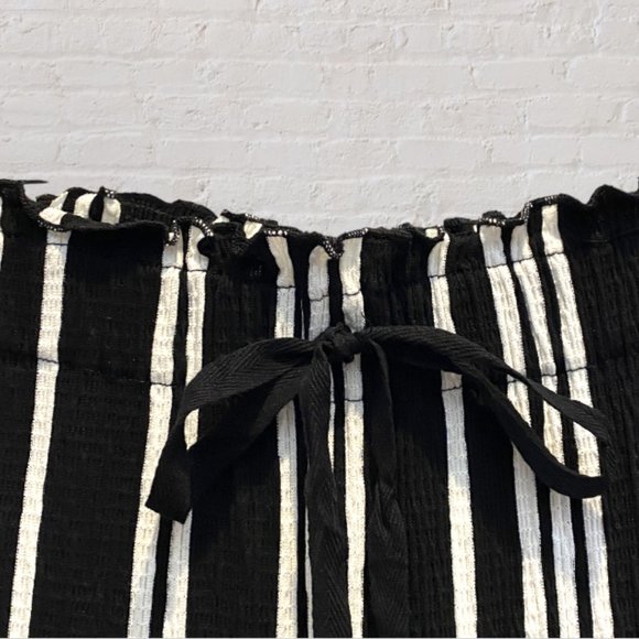 LOVE TREE -- Palazzo Pants, Wide Leg, Elastic Waist, Black/White Vertical Stripe - Picture 3 of 8